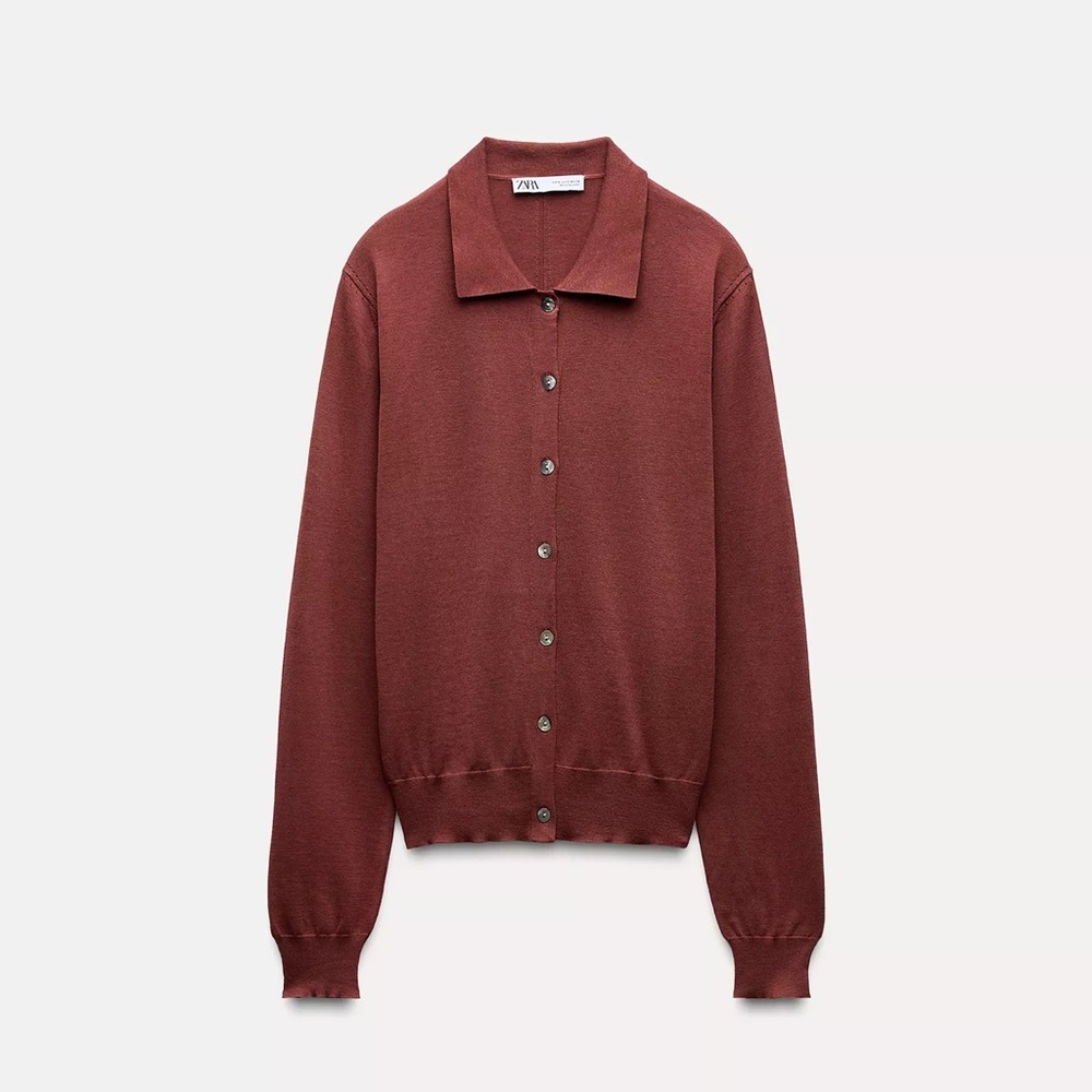 BASIC SILK BLEND KNIT CARDIGAN TERRACOTTA